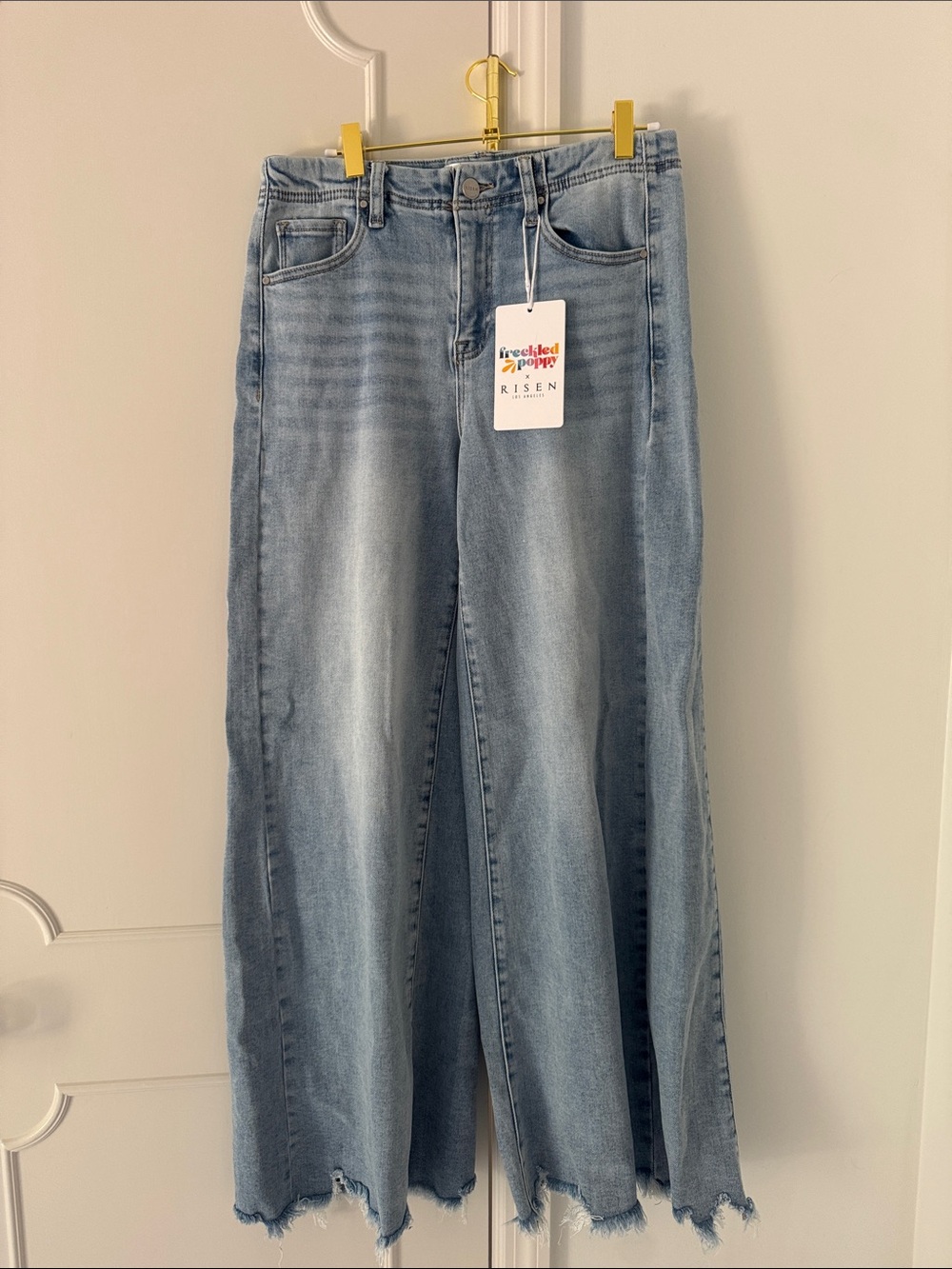 Risen Women's Light Blue Wide-Leg Multiple Inseam Frayed Hem Jeans